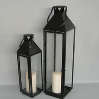 Tall Black Frame and Glass Lantern 13x46cm