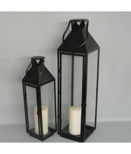 Tall Black Frame and Glass Lantern 13x46cm