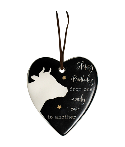 Hanging Ceramic Heart Moody Cow