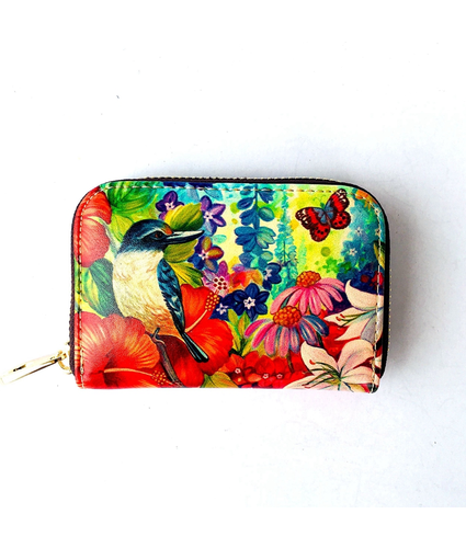 Card Holder printed Wild Flowers & Kingfisher Bird
