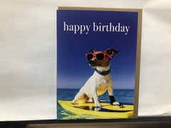 Surfing Dog Happy Birthday Card