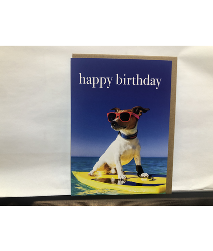 Surfing Dog Happy Birthday Card