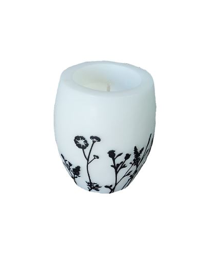 Wildflower 4 Inch Hurricane Black and White Candle