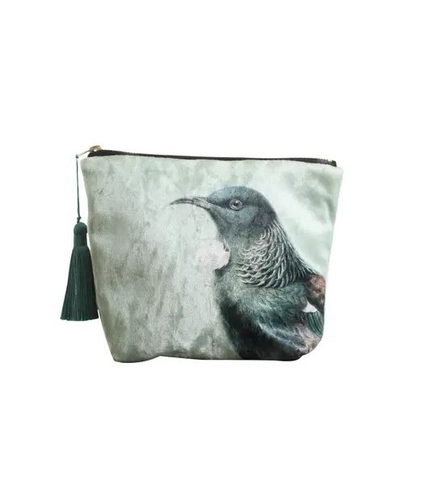 Vintage Hushed Green Tui Velvet Cosmetic Case