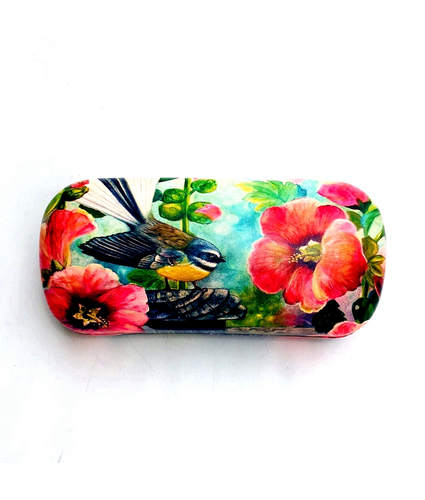 Sunglasses Case Hibiscus Flower and Fantail NZ Artist