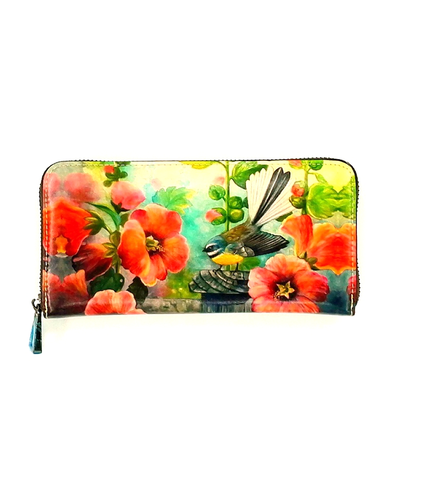 Wallet Large Leather Hibiscus and Fantail