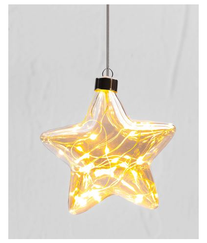 Champagne coloured glass star filled with wire LED seed lights