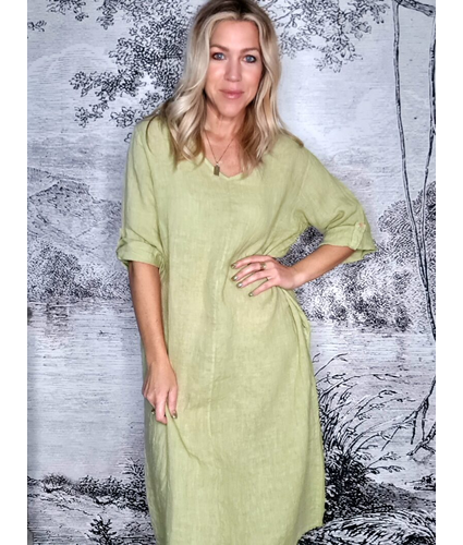 Antique Lime Plain Soft V Neck Maxi Dress