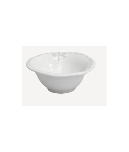 Dragonfly Stoneware White Salt Bowl
