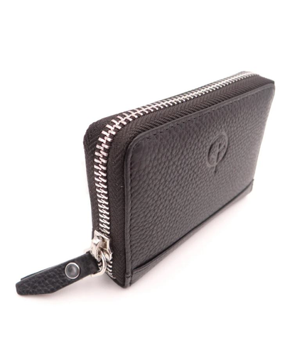  Black with Silver Metal Leather Card Purse