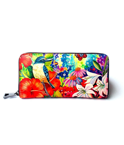 Long Leather Wallet with Kingfisher.