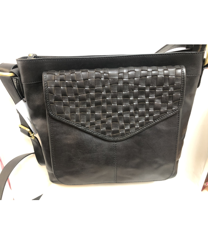 Hand Woven Envelope Pocket Shoulder Bag in Black