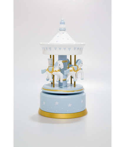 Wooden Big Carousel Music Box Blue