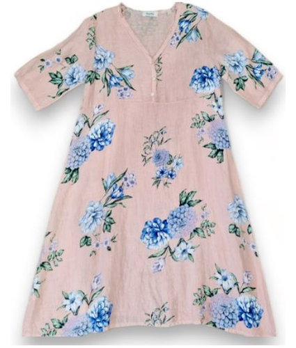 Baby Pink Bloom Button v-neck Maxi Dress