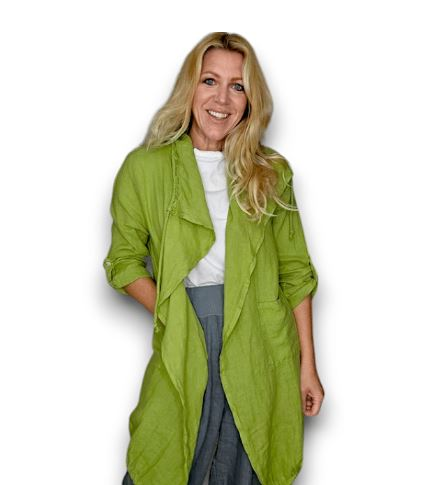 Avocado Long Drawstring Linen Jacket