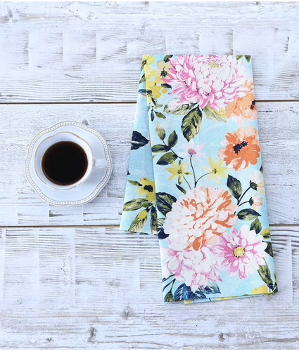 Flowers on Teal Teatowel