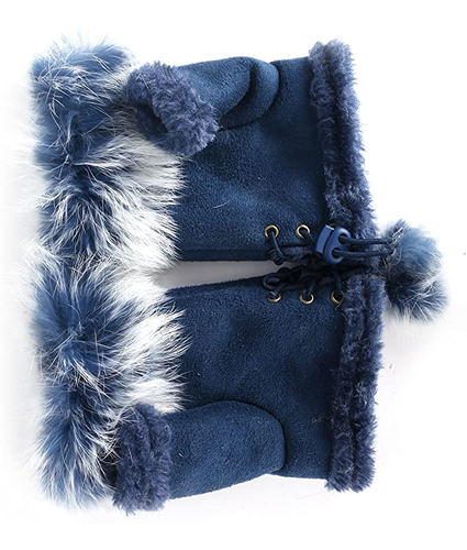 Navy Gloves Faux Fur Trim 