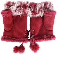 Red Gloves Faux Fur Trim
