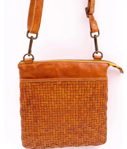 Cross body Woven Bag in tan