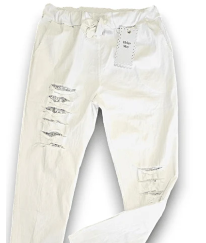 White Plain Ripped Sequinned Pants