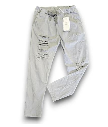 Grey Plain Ripped Sequinned Pants