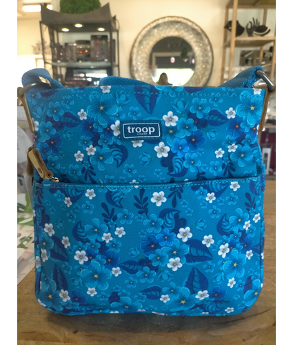 Blue Floral Canvas Cross Body Bag