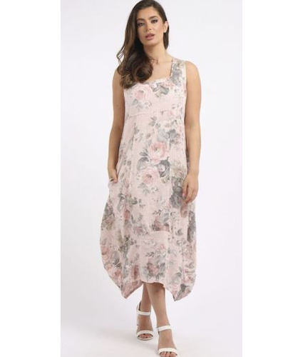 Gabriella Floral Linen Dress Pink