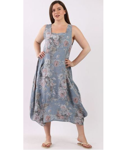 Gabriella Floral Linen Dress Denim