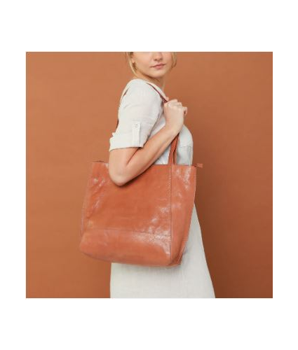 Leather Tote Shopper in tobacco