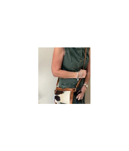 Tan and White Hide Leather Shoulder Bag