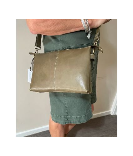 Leather Shoulder Bag in Khaki