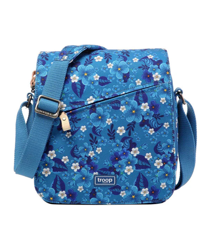 Classic Medium Zip Front Cross Body Bag - Blue Floral