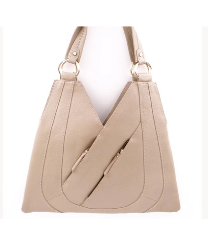 Taupe V Shaped Leather Bag