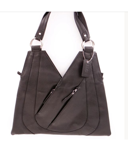 V Shaped Leather Bag Black 