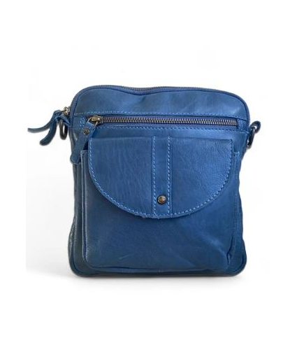 Leather Cross Body Bag in Midnight Blue