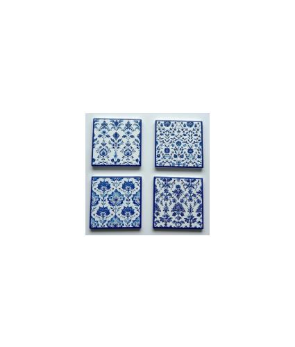 Blue Tile Pattern Ceramic Coaster x4