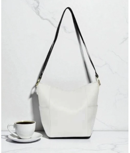 Leather White/Black Bucket Bag