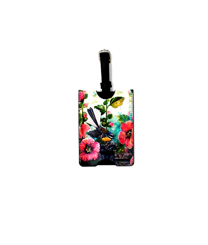 Leather Luggage Tag with Hibiscus