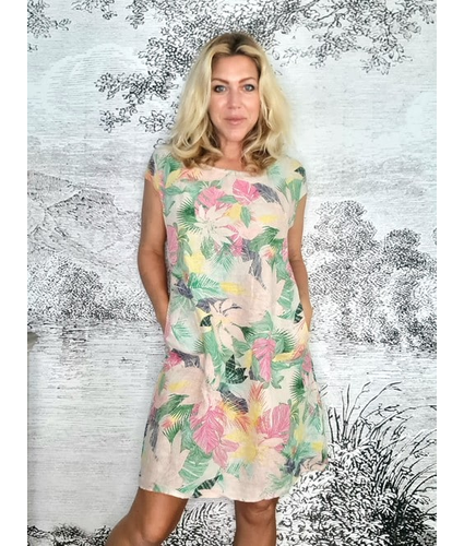Pale Peach Tropicana Sketch Kennedy Linen Dress