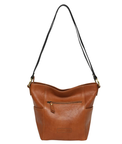 LeatherTobacco / Black Bucket Bag