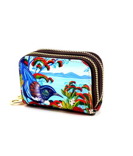 Double Zipped Leather Card Holder NZ Artwork
