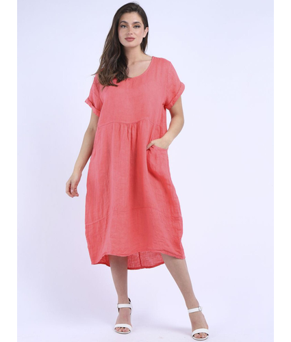 Charlotte Linen Dress Coral