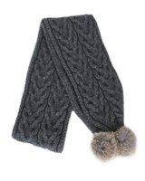 Cable Scarf with fur pompom - Charcoal