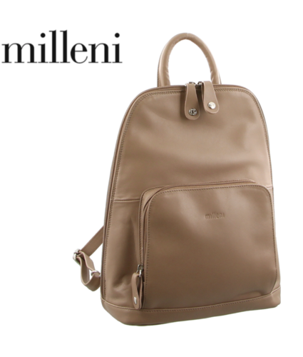 Leather Twin Zip Backpack Taupe