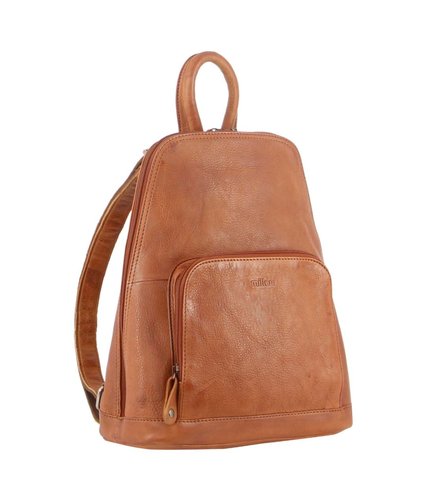 Ladies Leather Twin Zip Backpack Cognac