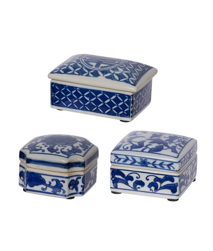 Blue and White Decorative Rectangle  Box Only