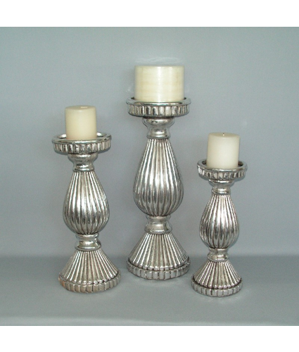 Ribbed Chrome Candlestick Small