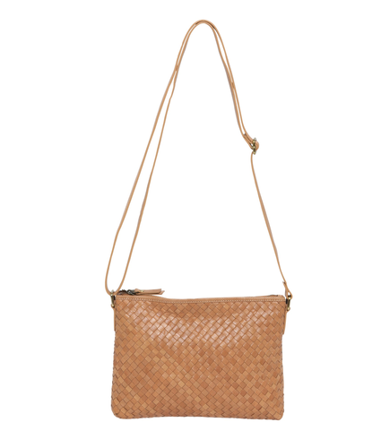 Isobel Woven Leather Cross Body Bag Camel