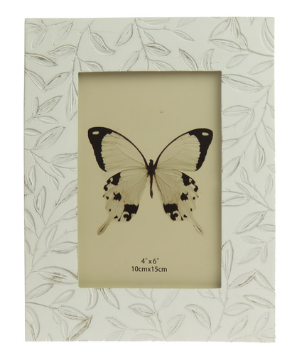  Etched Leaves Photoframe Antique White 