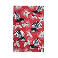 Flirting Fantails Red Tea Towel